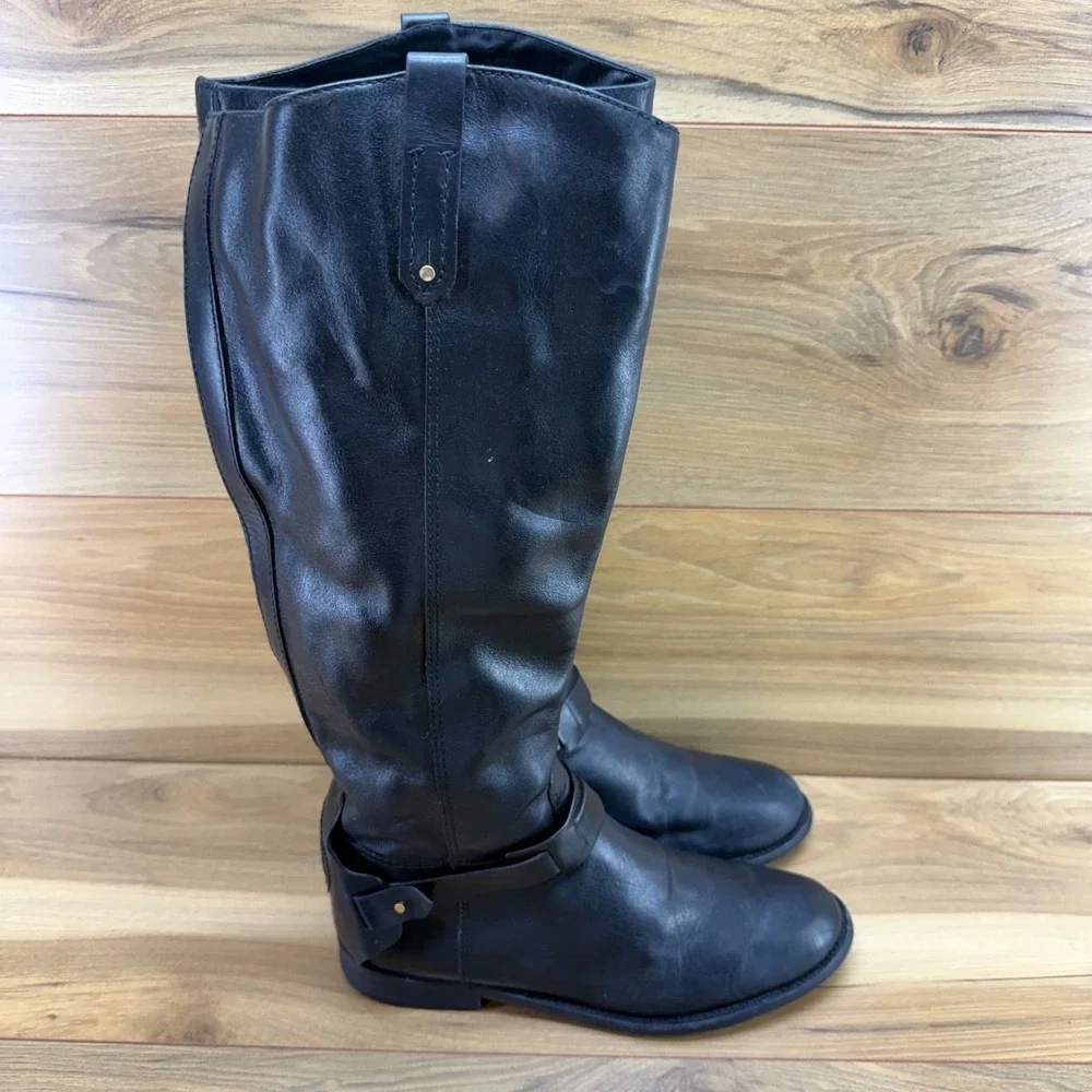 Tory Burch Colton Riding Boots 8.5 M Black Leather Tall Knee High Zipper